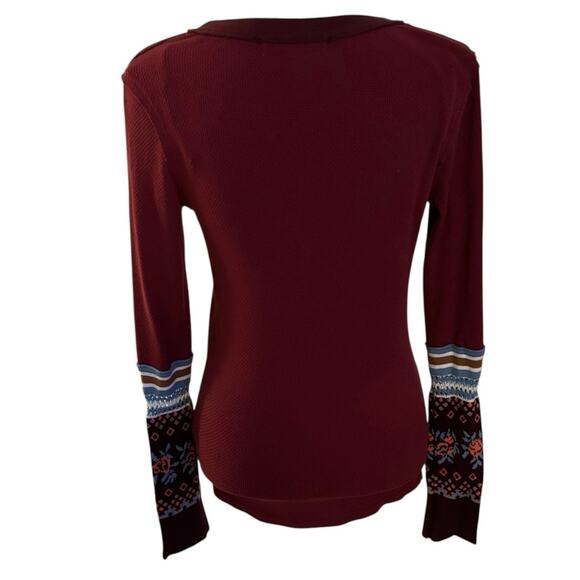 We the Free Size M Mikah Notch Neck Top Thermal Knit Wine Combo Long Sleeves - Picture 3 of 6
